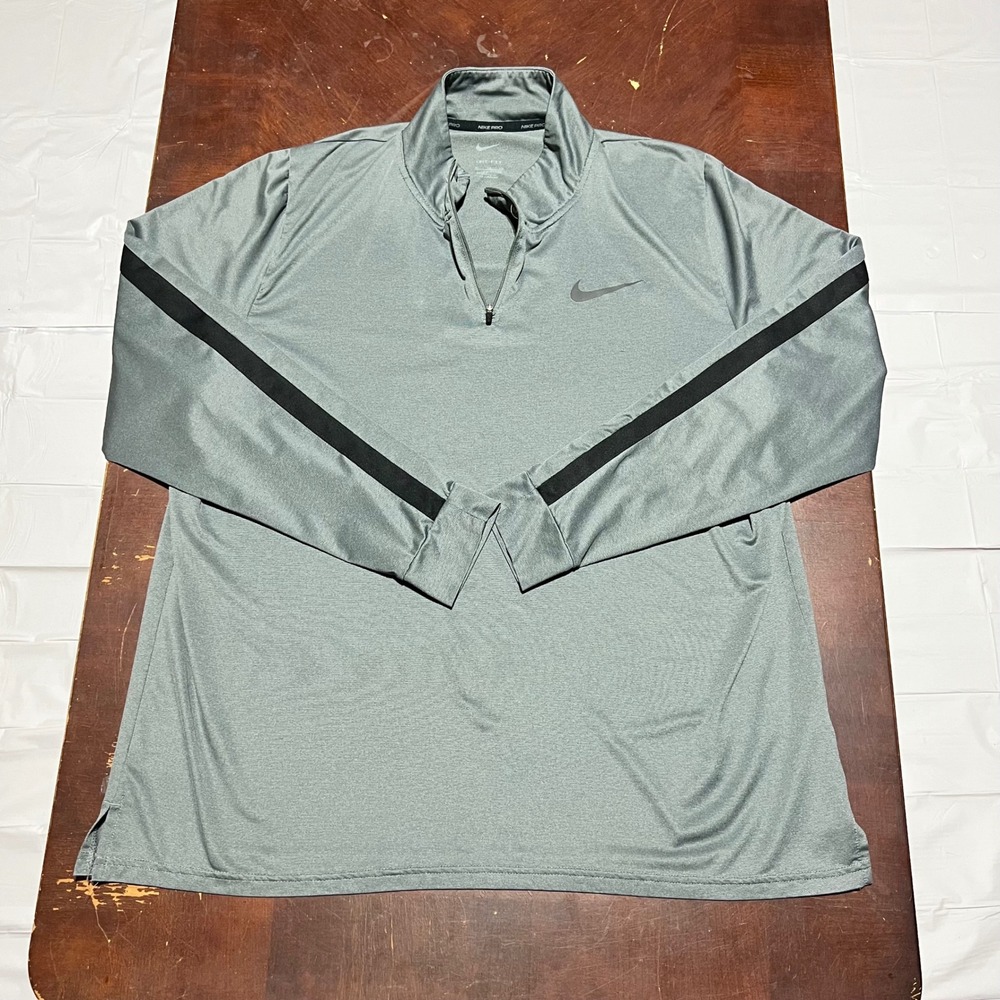 Nike Pro Dri-FIT Mens XL Quarter Zip Pullover Grey Black Stripe Active Top - Picture 12 of 13
